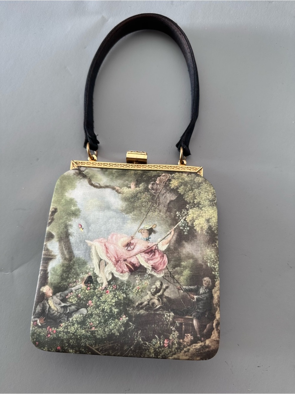 Vintage satin The Swing Print Pink Top-Handle Bag (time capsule!)